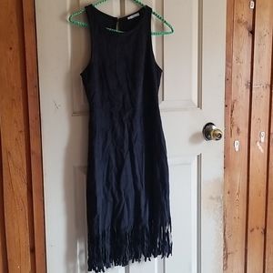 Black faux suede fringed dress
